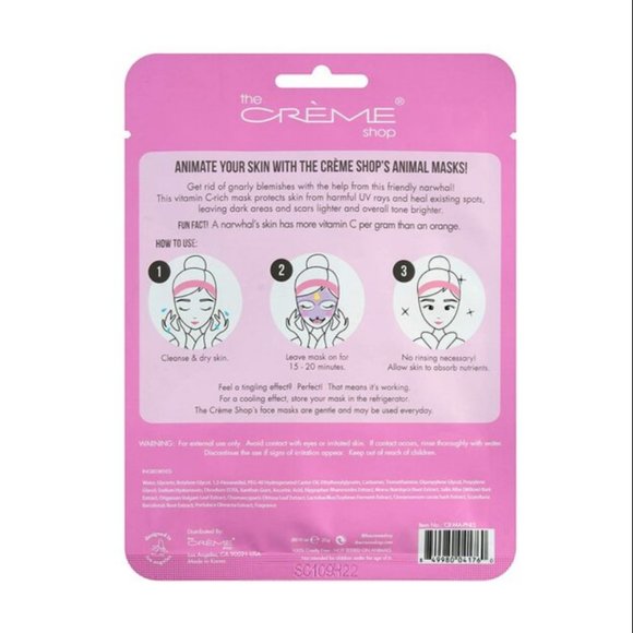 NEW The Creme Shop Lighten Up, Skin! Animal Narwhal Face Mask Sheet 3 Pack - Picture 4 of 4